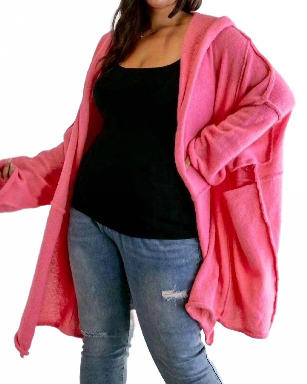 NEW DAVI & DANI pocket detailed longline cardigan - plus in pink